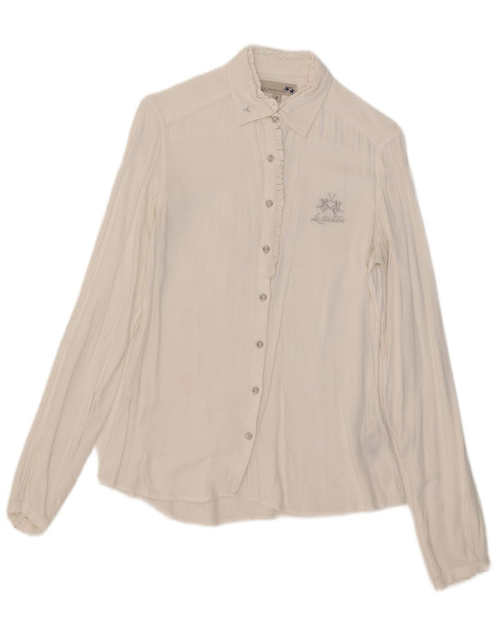 La Martina Dame Flæse Front Shirt Bluse US 2 XS Hvid Viscose