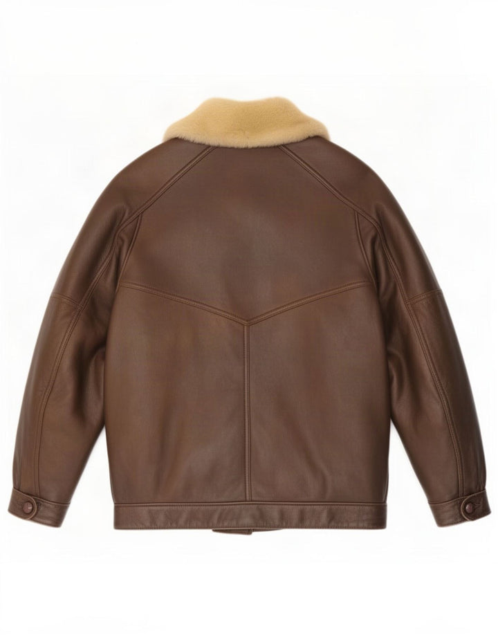 Vintage Herre Shearling Jacket IT 50 Stort brunt læder