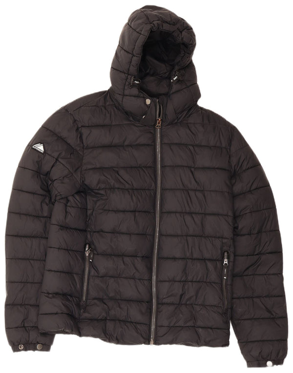 Superdry Herre hættepolstret jakke UK 40 Stor sort nylon