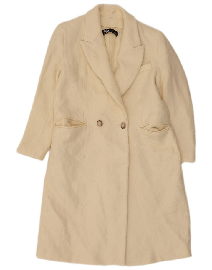 Zara Dame Dobbeltradet Frakke UK 14 Medium Off White Uld