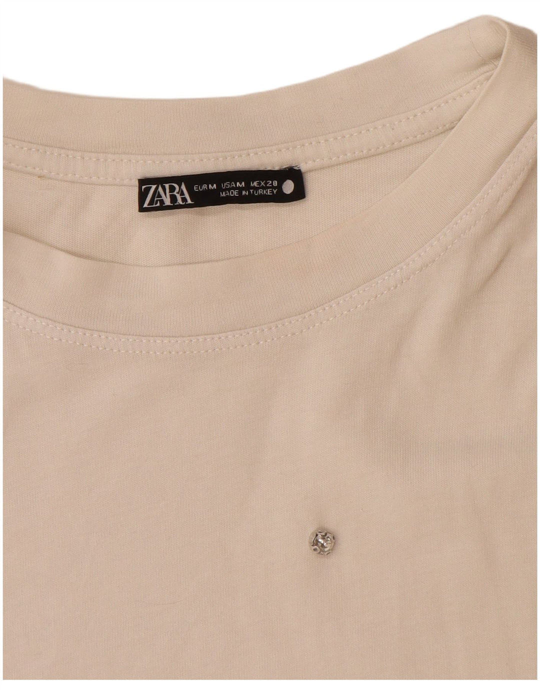 Zara Dame T-Shirt Top UK 14 Medium Hvid Bomuld