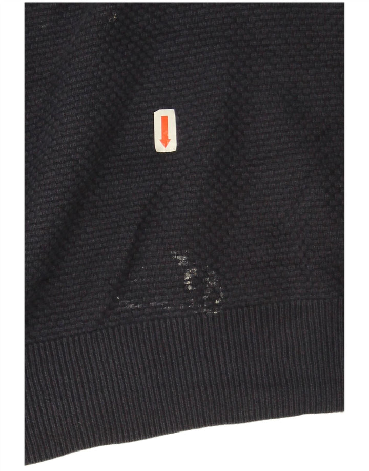 Massimo Dutti Herre Button Neck Jumper Sweater 2XL Navy Blue Bomuld