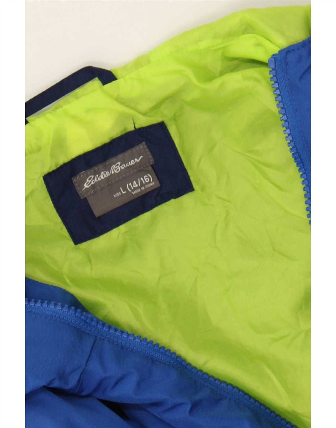 EDDIE BAUER Boys Hooded Rain Jacket 14-15 Years Large  Blue Colourblock Vintage Eddie Bauer and Second-Hand Eddie Bauer from Messina Hembry 