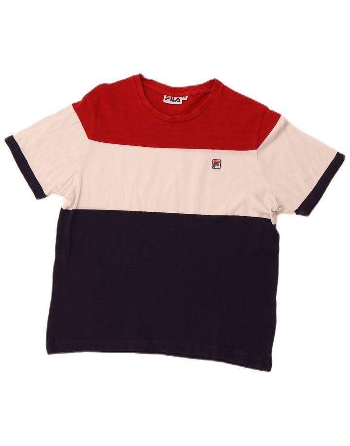 FILA T-shirt top til kvinder UK 14 Medium Flerfarvet Colourblock Bomuld