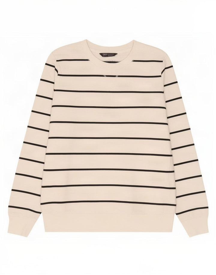 Marks & Spencer Dame Sweatshirt Jumper UK 12 Mellem hvid stribet bomuld