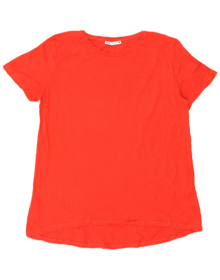 Zara Dame T-Shirt Top UK 14 Medium Rød Bomuld