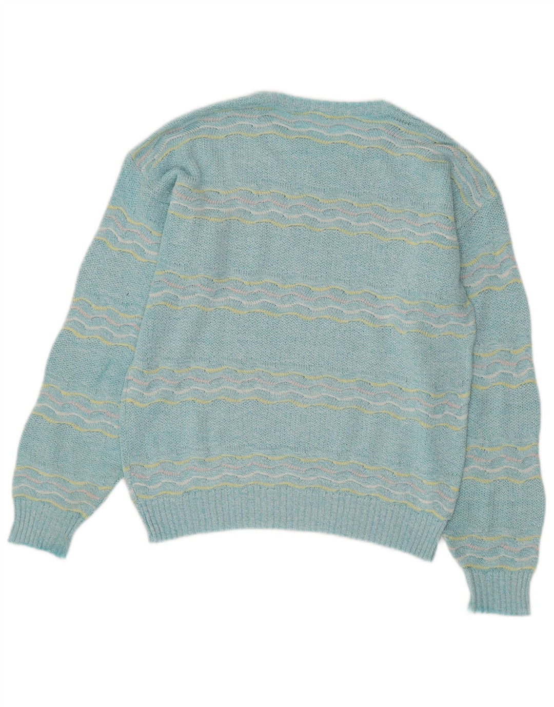 VINTAGE Womens Crew Neck Jumper Sweater UK 14 Medium Turquoise Striped