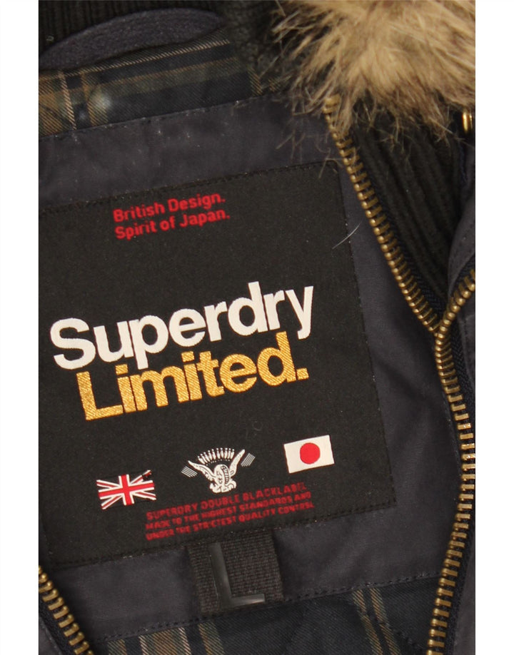 SUPERDRY parkajakke med hætte til kvinder UK 16 Stor marineblå bomuld