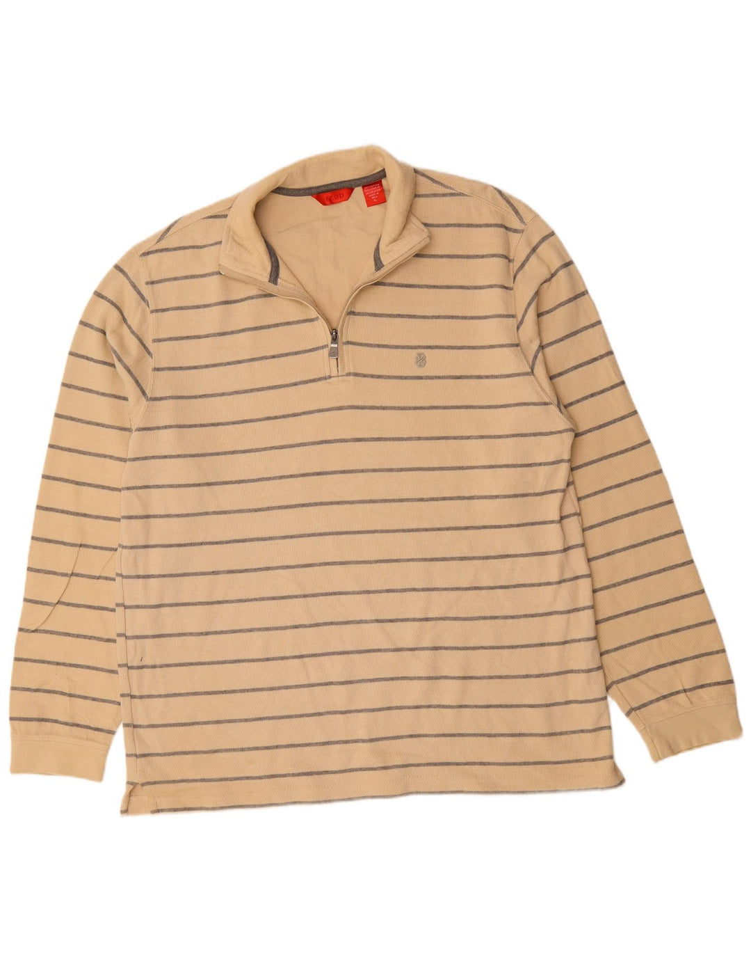 IZOD Herre Zip Neck Sweater XL Beige Stribet Bomuld