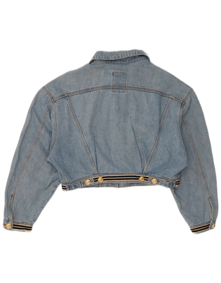 Vintage denimjakke til kvinder med grafisk beskæring UK 14 Medium Blue Cotton