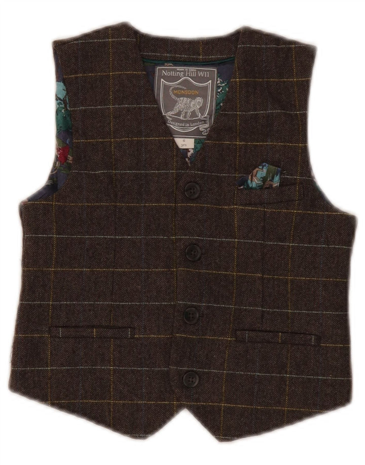 Monsoon Boys vest 5-6 år brun ternet uld