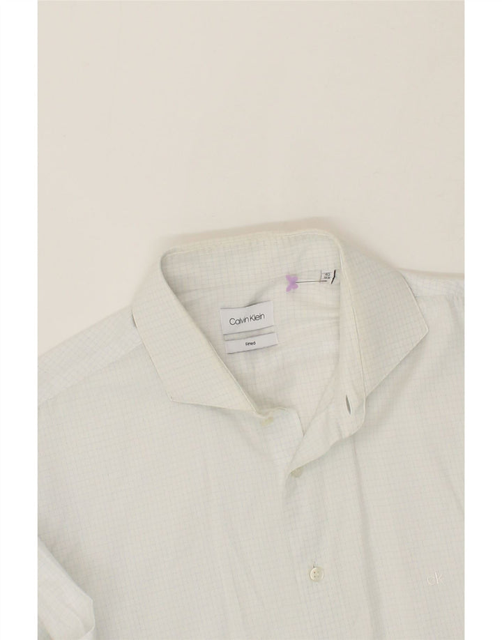 CALVIN KLEIN Mens Fitted Shirt Size 40 15 3/4 Medium White Check Vintage Calvin Klein and Second-Hand Calvin Klein from Messina Hembry 