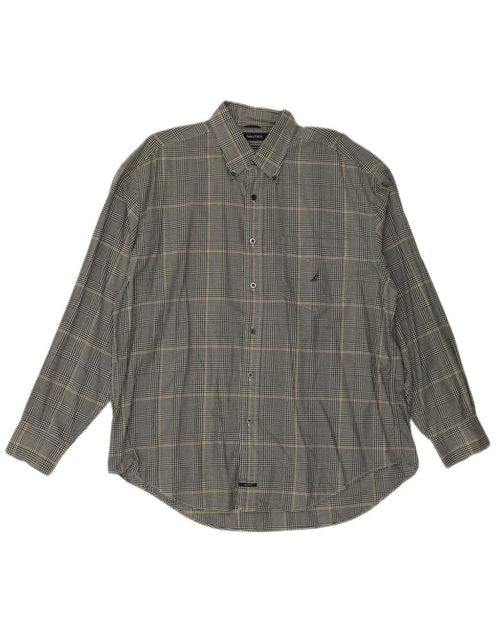 Nautica herre flannelskjorte XL grå ternet bomuld