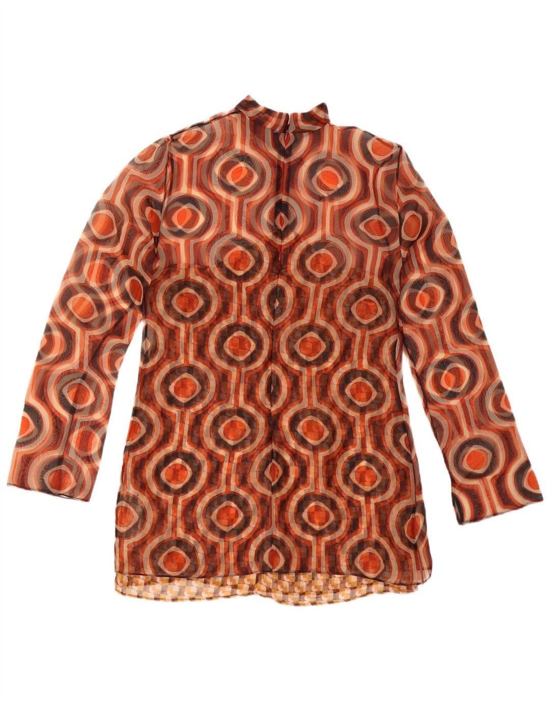 Zara Langærmet Tunika Top UK 12 Medium Brun Geometrisk Polyester