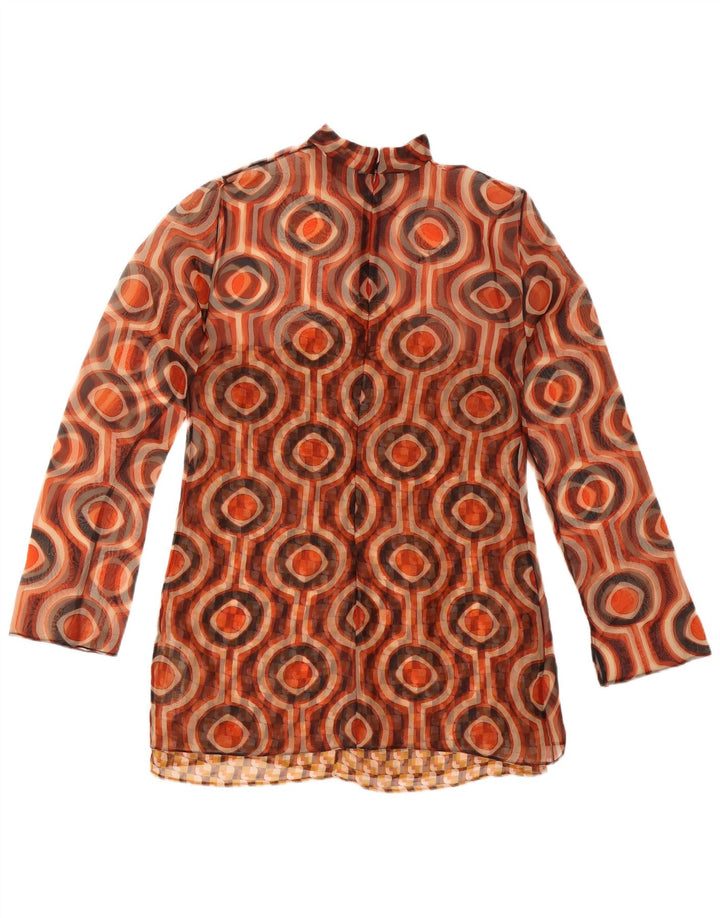 Zara Langærmet Tunika Top UK 12 Medium Brun Geometrisk Polyester