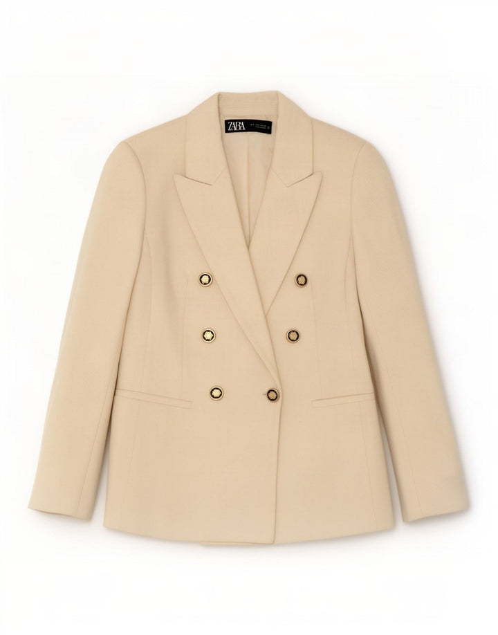 Zara Dame Dobbeltradet Blazer Jacket UK 10 Small Off White Polyester