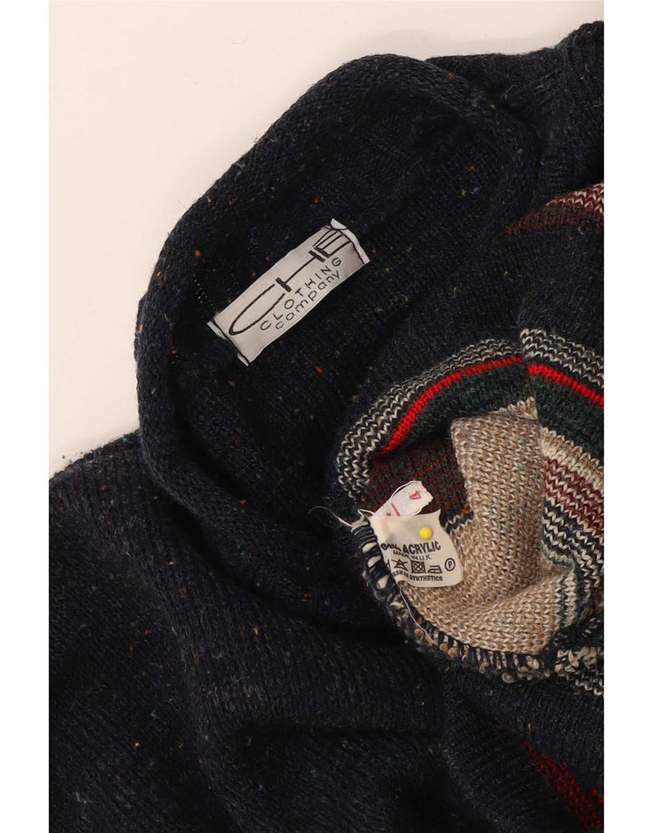 Vintage Herre Turtle Neck Jumper Sweater Medium Marineblå stribet akryl