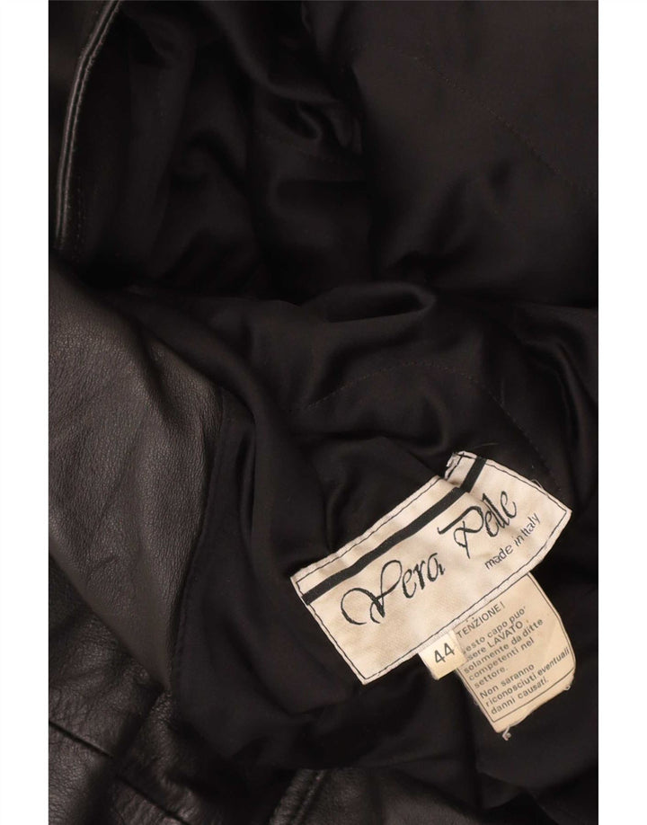 Vintage Dame Hætte Oversized Læder Frakke IT 44 Medium Sort