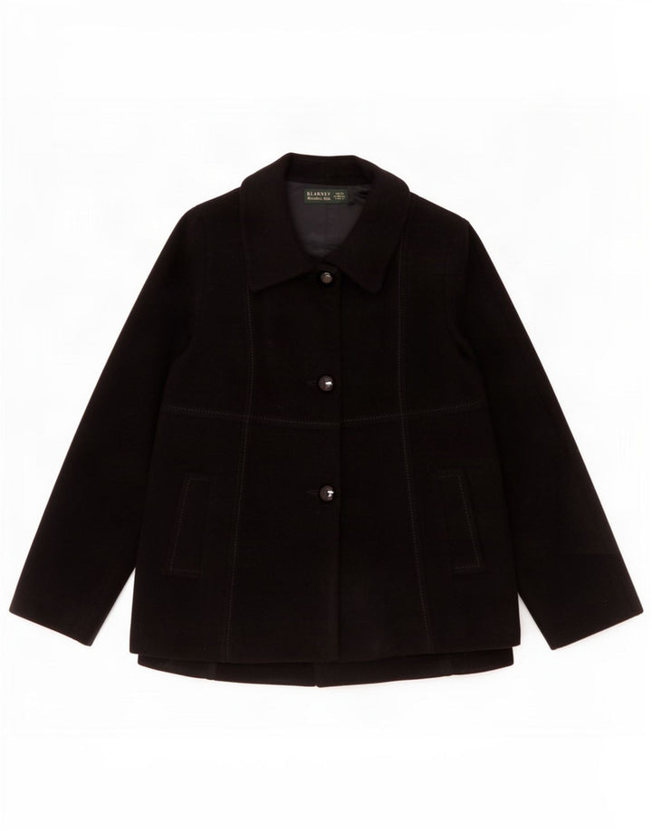 Blarney Woolen Mills Dame 3 Button Blazer Jacket UK 10 Small Black Wool