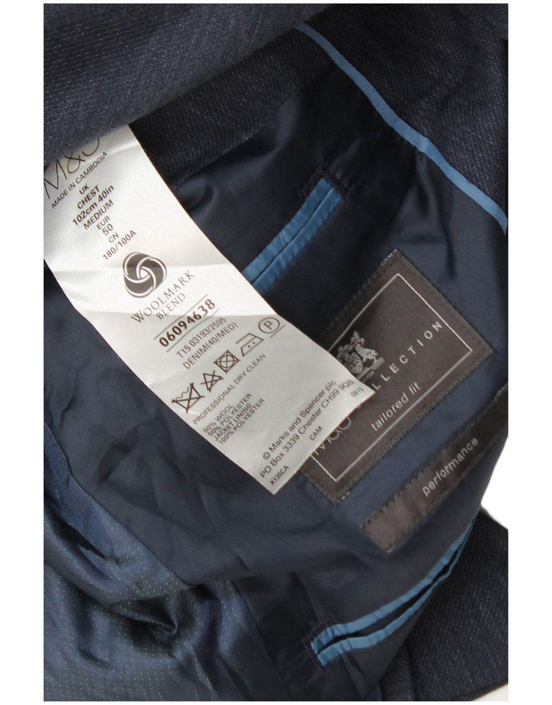 Marks & Spencer Herre Skræddersyet Fit Blazer Jacket UK 40 Medium Navy Blue