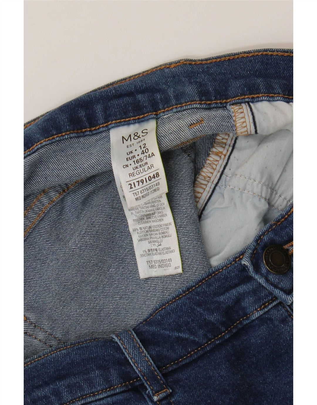 Marks & Spencer Dame Straight Jeans UK 12 Medium W32 L30 Blå Bomuld
