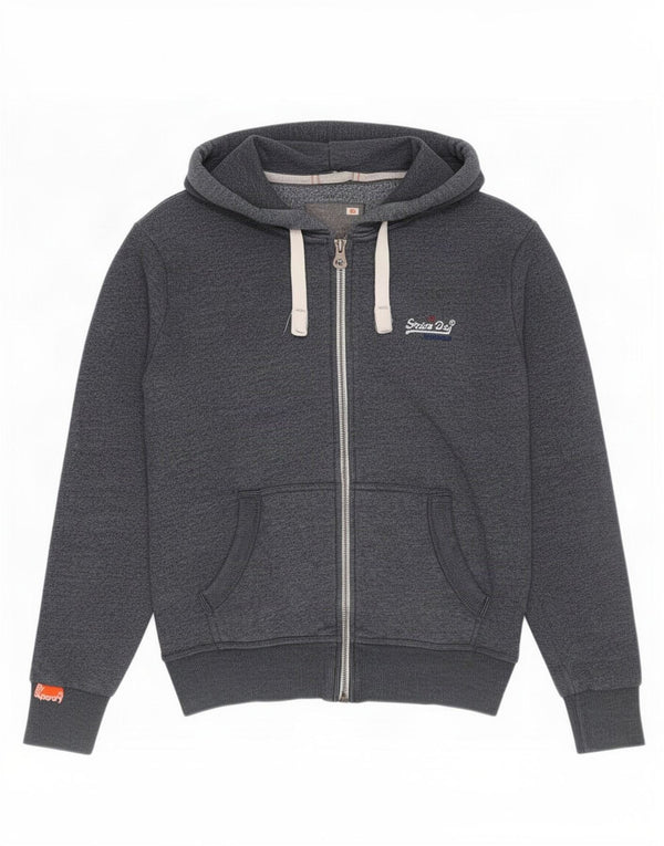 Superdry Mens Zip Hoodie Sweater Medium Navy Blue Flecked Cotton
