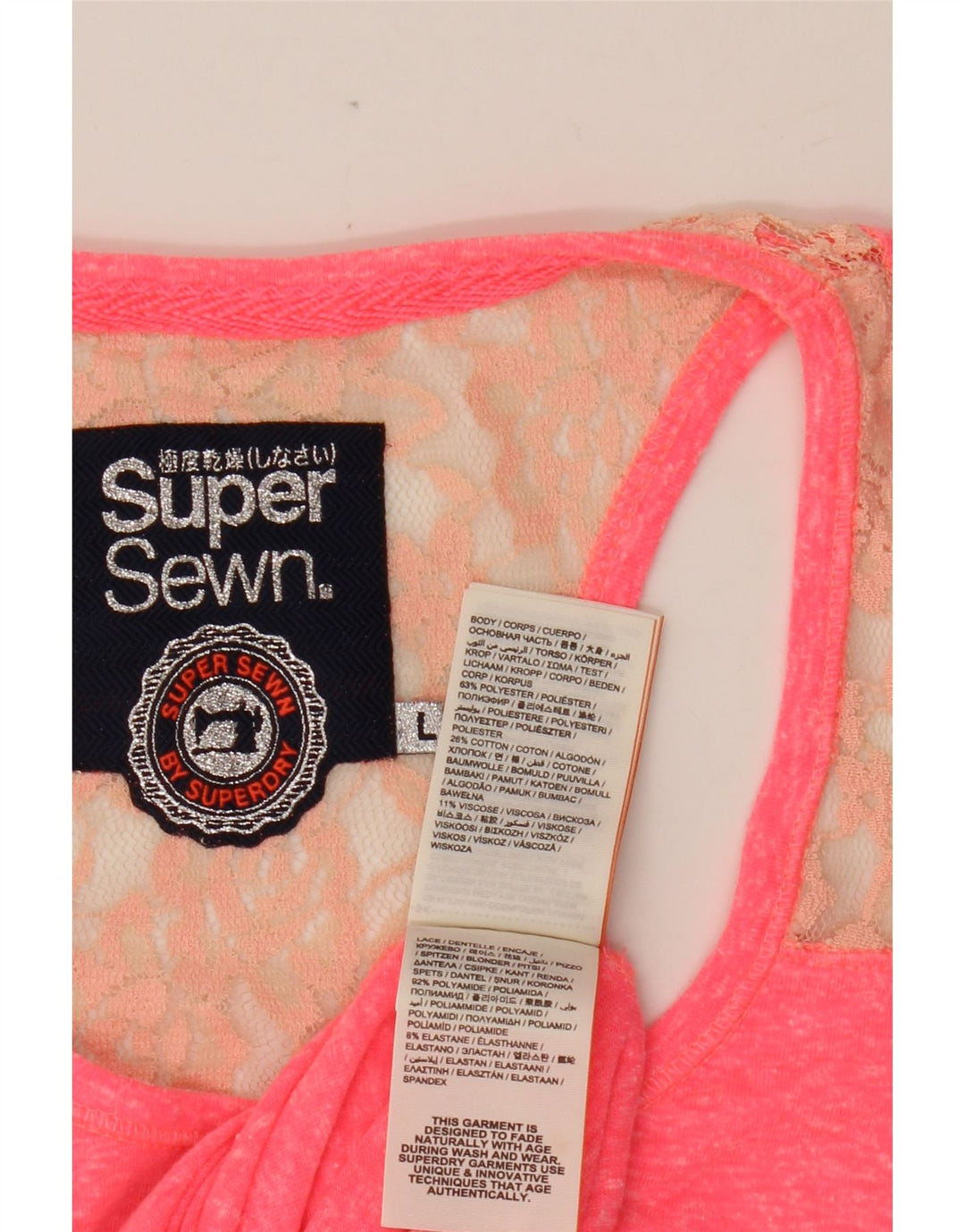 SUPERDRY Damevest Top UK 14 Large Pink Flecked Polyamide
