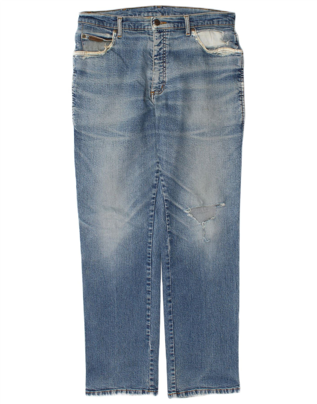 Wrangler Herre Texas Distressed Straight Jeans W34 L32 Blå Bomuld