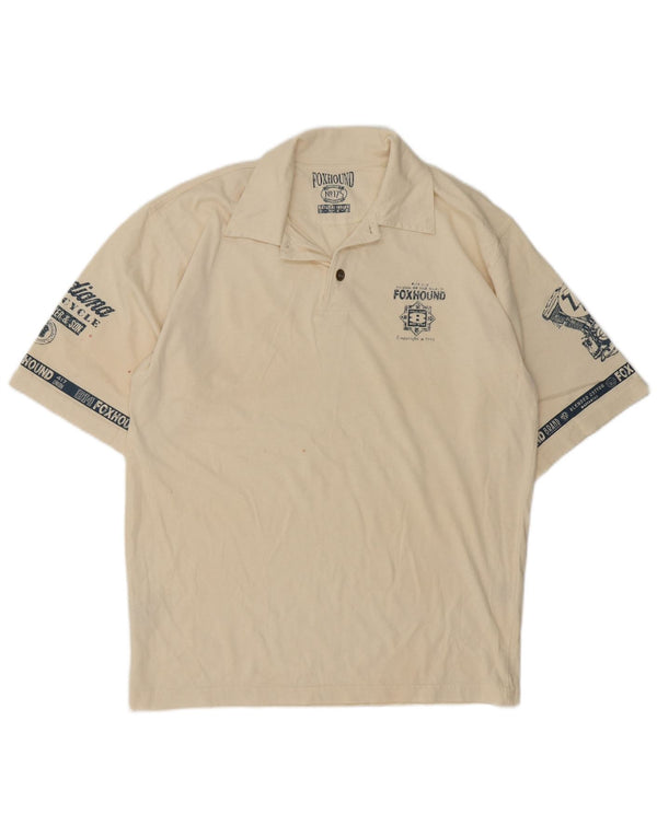 Foxhound Mens Graphic Polo Shirt Medium Beige Cotton Retro