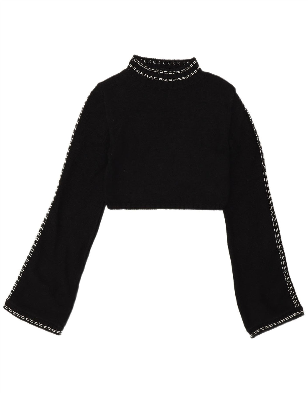 Zara Womens Crop Turtle Neck Jumper Sweater UK 12 Medium Black Bomuld