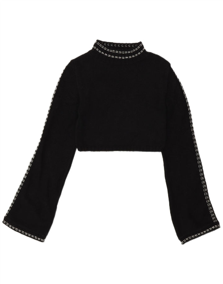 Zara Womens Crop Turtle Neck Jumper Sweater UK 12 Medium Black Bomuld