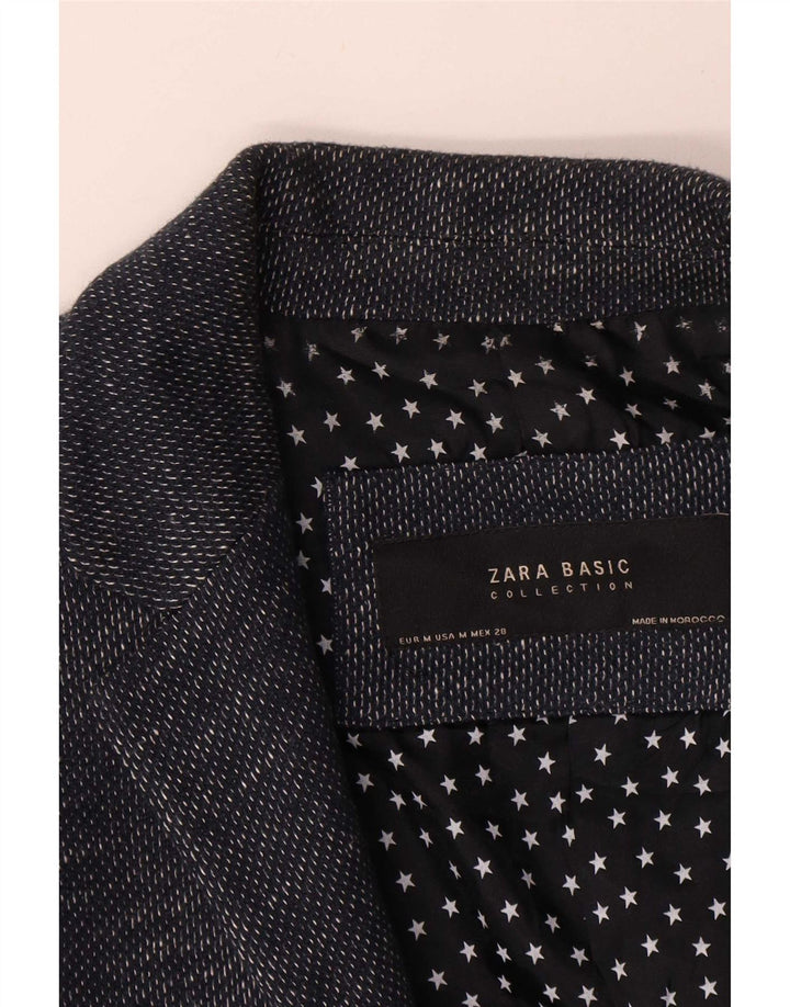 Zara Dame 1 Knap Blazer Jacket UK 12 Medium Navy Blue Flecked