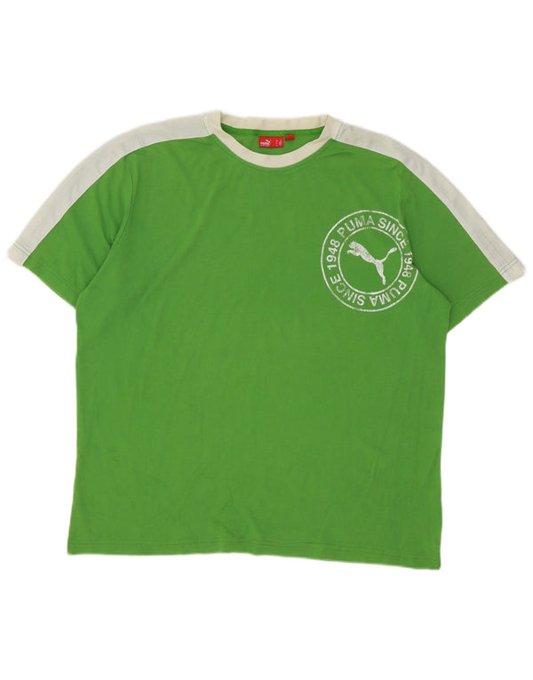 Puma Mens Graphic T-Shirt Top XL Green Colourblock Cotton