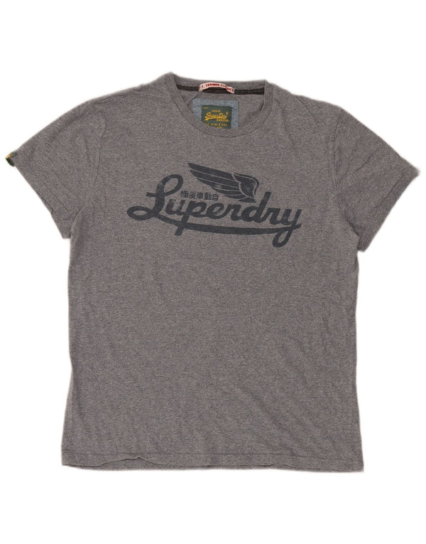 Superdry Herre grafisk T-shirt Top XL Grå Flecked Bomuld