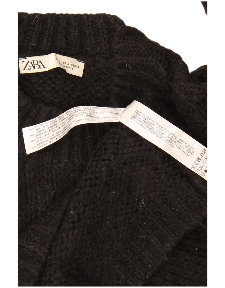 Zara Womens Oversized Crew Neck Jumper Sweater UK 10 Small Black Acryl