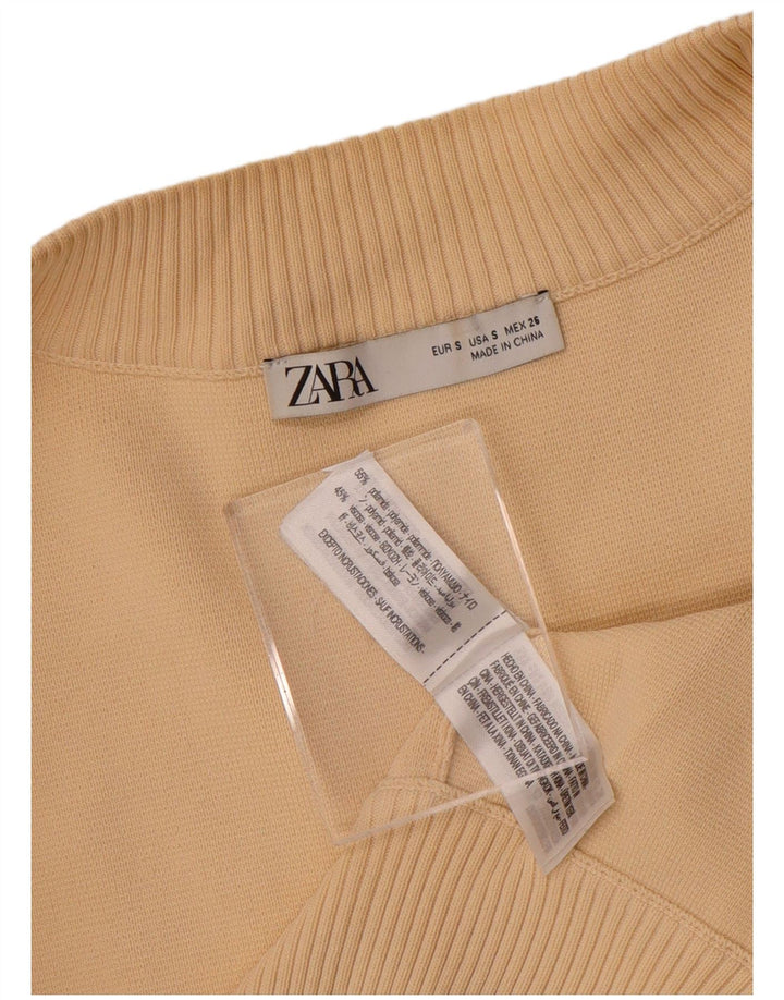 Zara Womens Crop Cardigan Sweater UK 10 Small Beige Polyamid