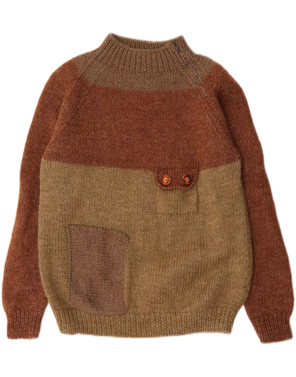 Vintage Dame Turtle Neck Jumper Sweater UK 12 Medium Brown Colourblock