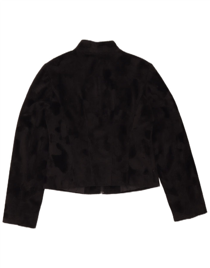 MOTIVI Dame Crop Fleecejakke IT 44 Medium Black Animal Print Polyester