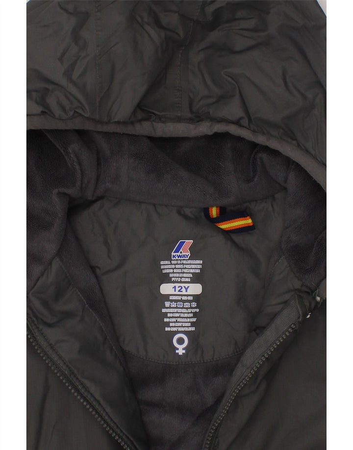 K-WAY Girls Hooded Windbreaker Jacket 11-12 Years Grey Polyamide Vintage K-Way and Second-Hand K-Way from Messina Hembry 
