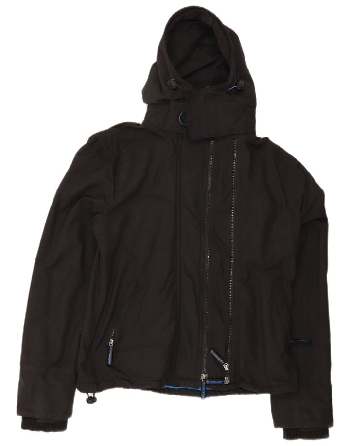 Superdry vindjakkejakke med hætte til kvinder UK 14 Medium Sort Nylon