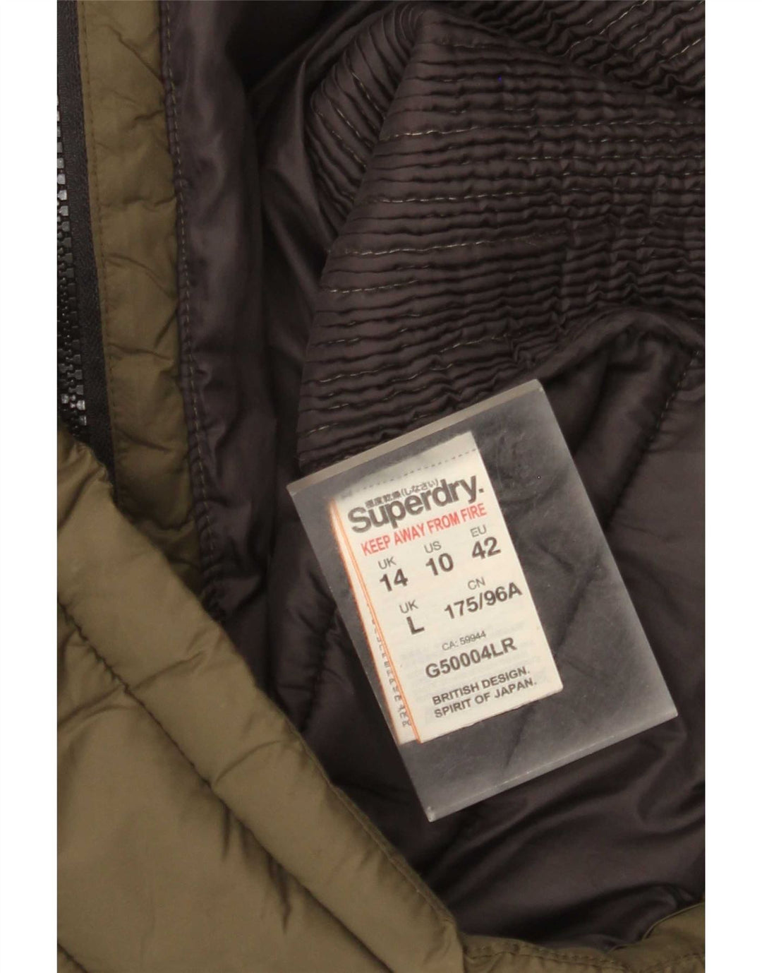 Superdry Polstret hættejakke til kvinder UK 14 Medium Khaki Nylon