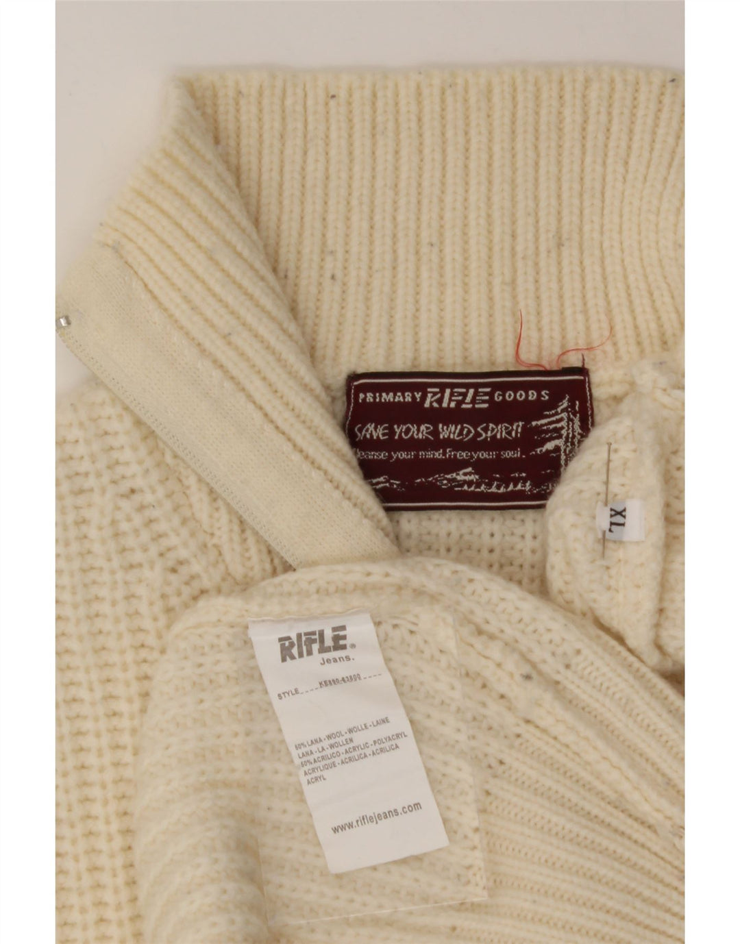 RIFLE Mens Zip Neck Jumper Sweater XL Beige Wool Vintage Rifle and Second-Hand Rifle from Messina Hembry 