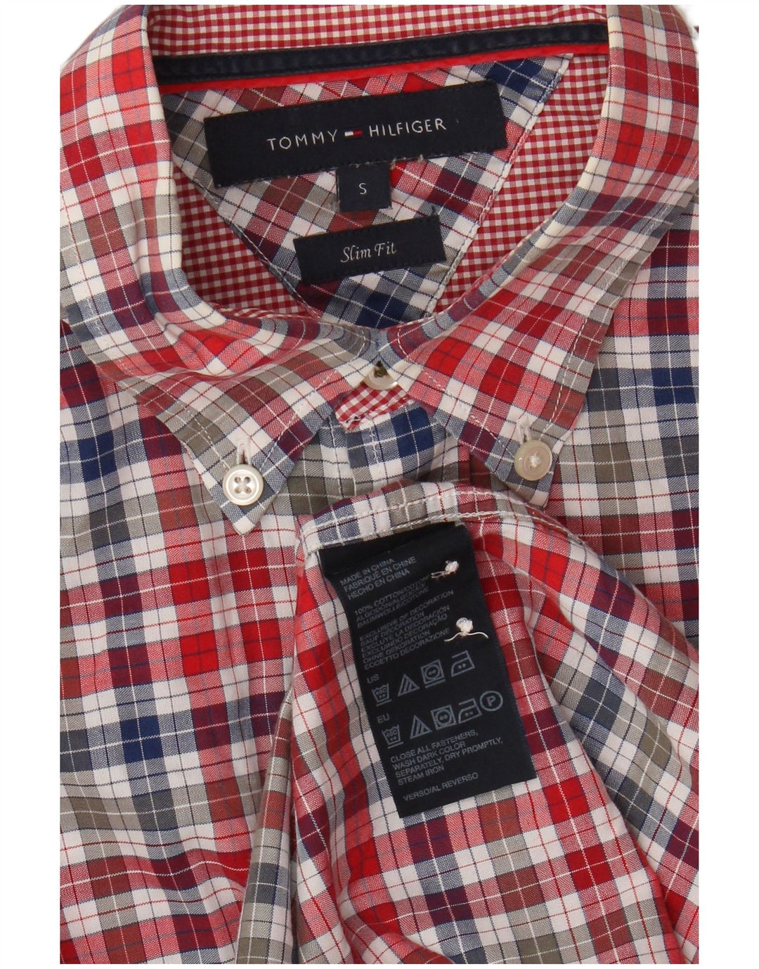 Tommy Hilfiger Herre Slim Fit skjorte Lille flerfarvet Gingham Bomuld