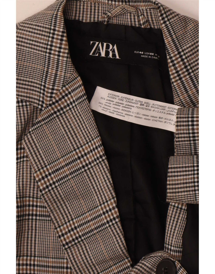 Zara Dame 1-knaps blazerjakke EU 40 Medium Grey Houndstooth Polyester