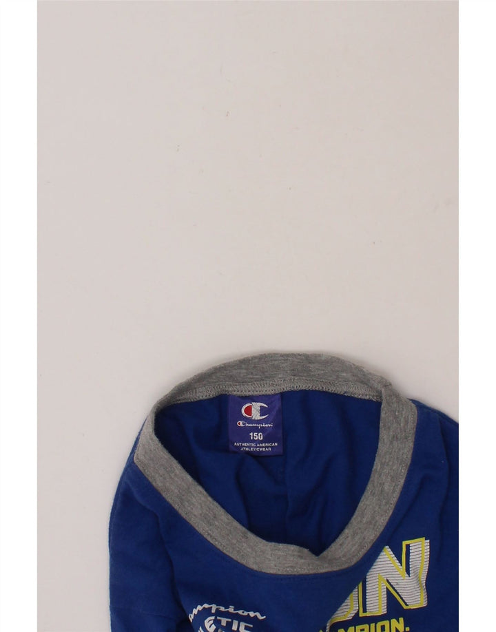 CHAMPION Boys Graphic Top Long Sleeve 11-12 Years Blue Colourblock Vintage Champion and Second-Hand Champion from Messina Hembry 