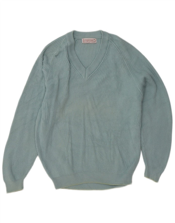 Stefanel Dame V-hals sweater UK 16 Large Blue