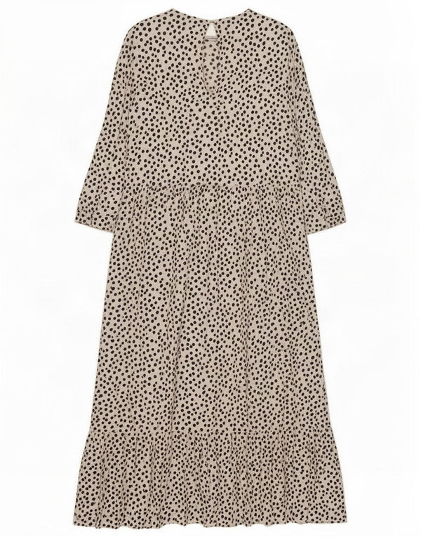 Zara Dame 3/4 ærmet Maxikjole UK 12 Medium Hvid Plettet