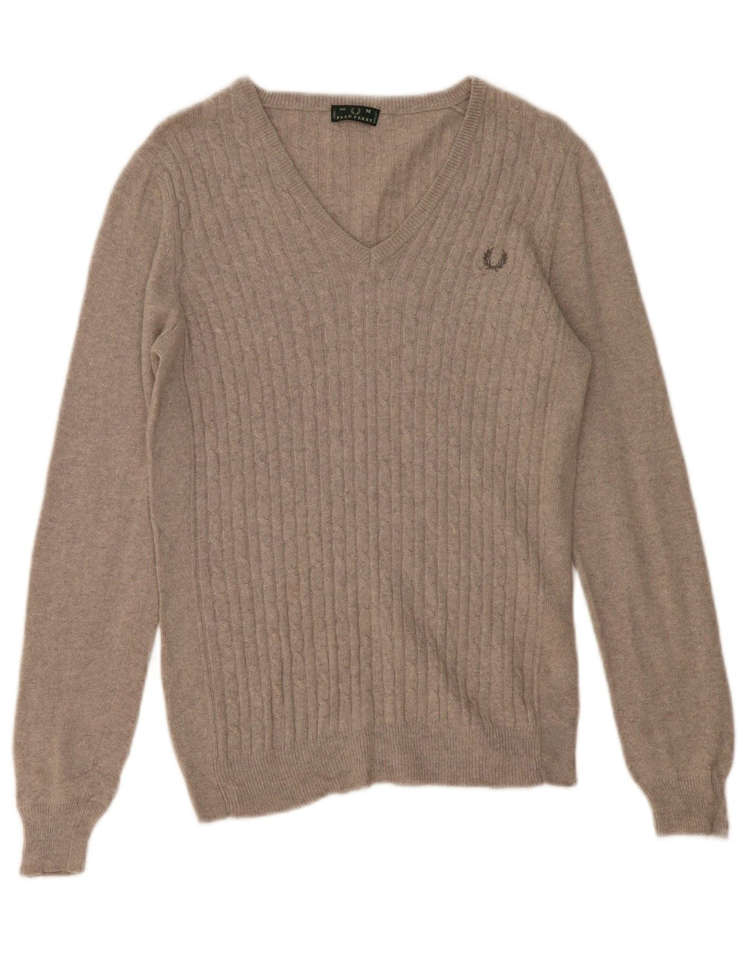 FRED PERRY Dame V-hals sweater UK 12 Medium Grey Uld