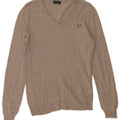 FRED PERRY Dame V-hals sweater UK 12 Medium Grey Uld
