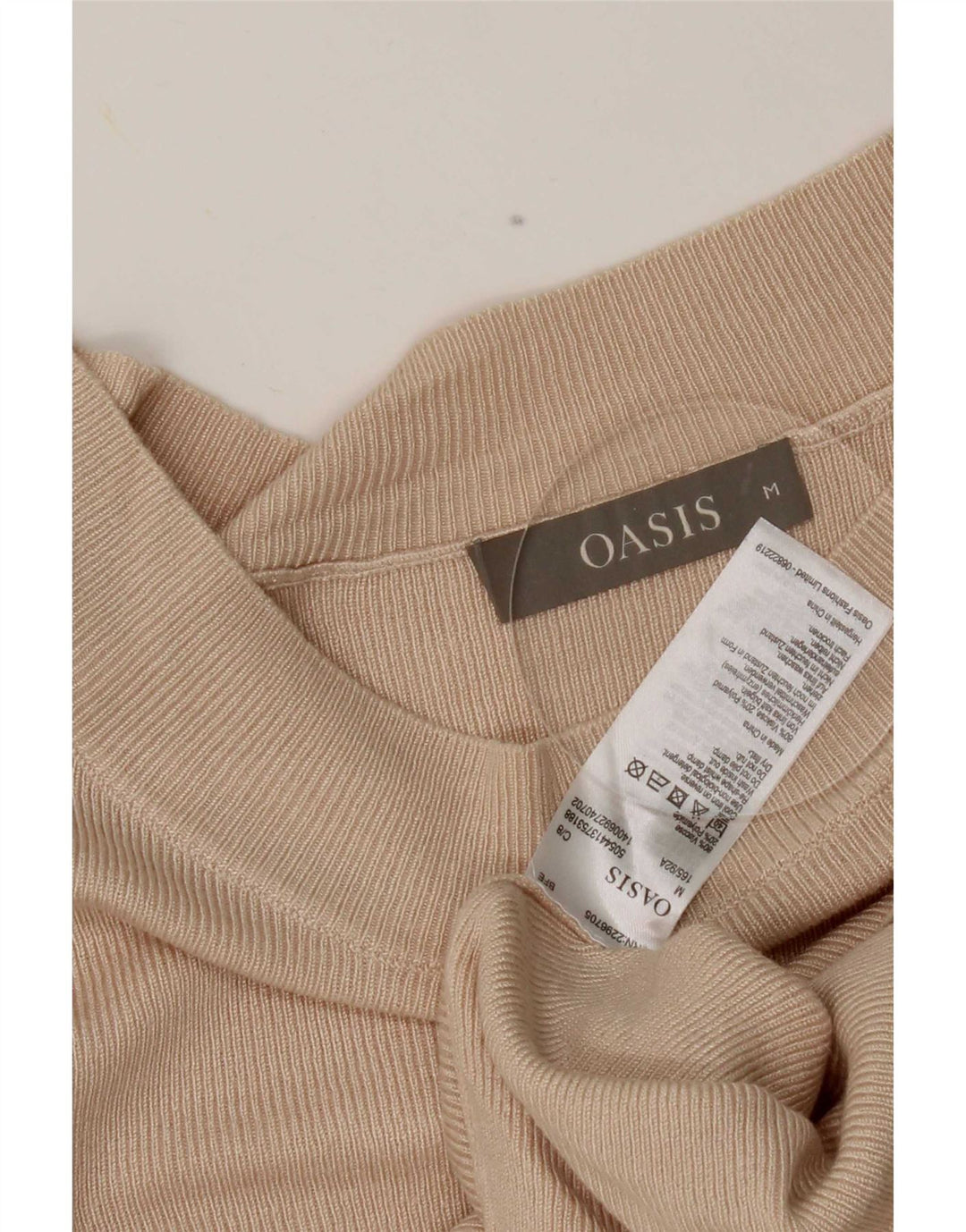 Oasis Womens Crop Top 3/4 ærme UK 12 Medium Beige Viscose